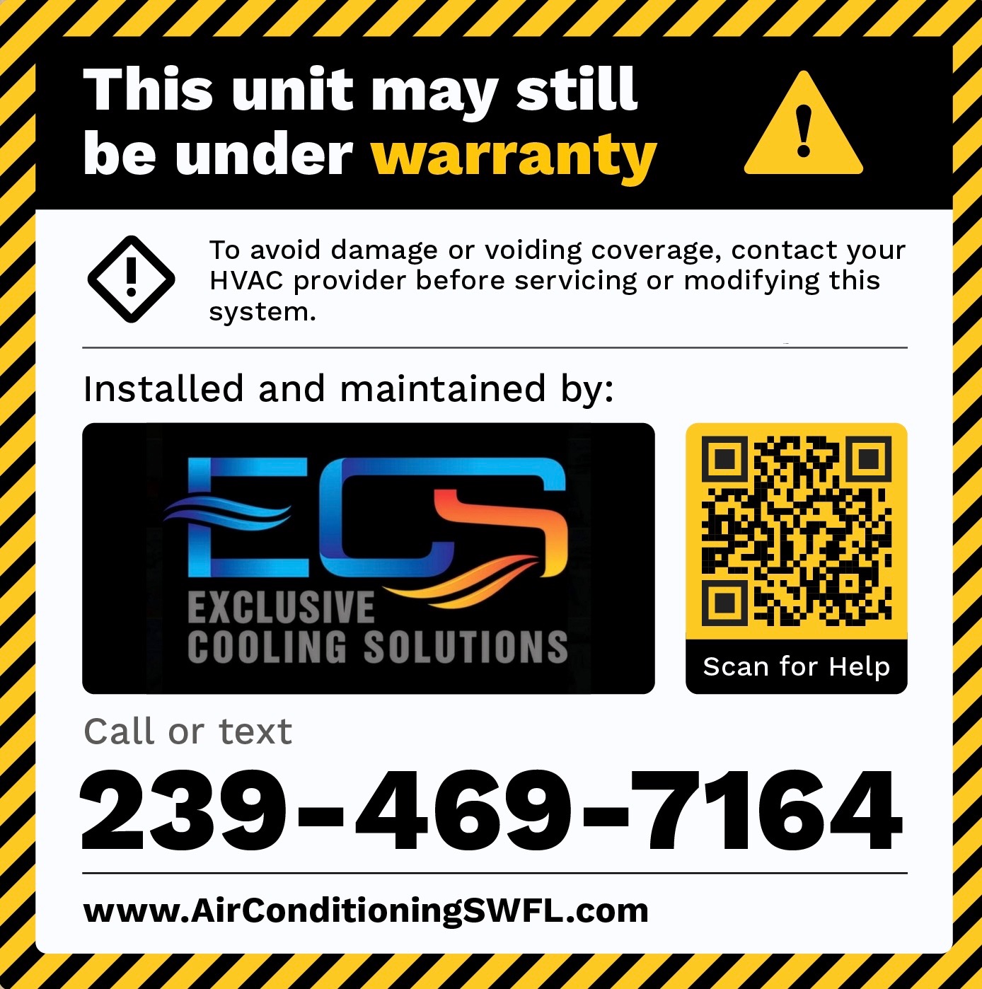 Exclusive Cooling Solutions warranty sticker — your unit is protected